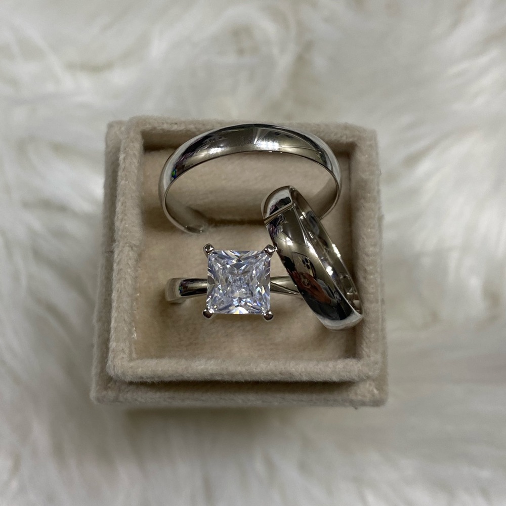 Wedding engagement 925 sterling silver ring set his & hers